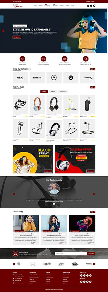 Opencart template to Sell Earphones, Airpods, Headphones, Bluetooth, and Neckbands